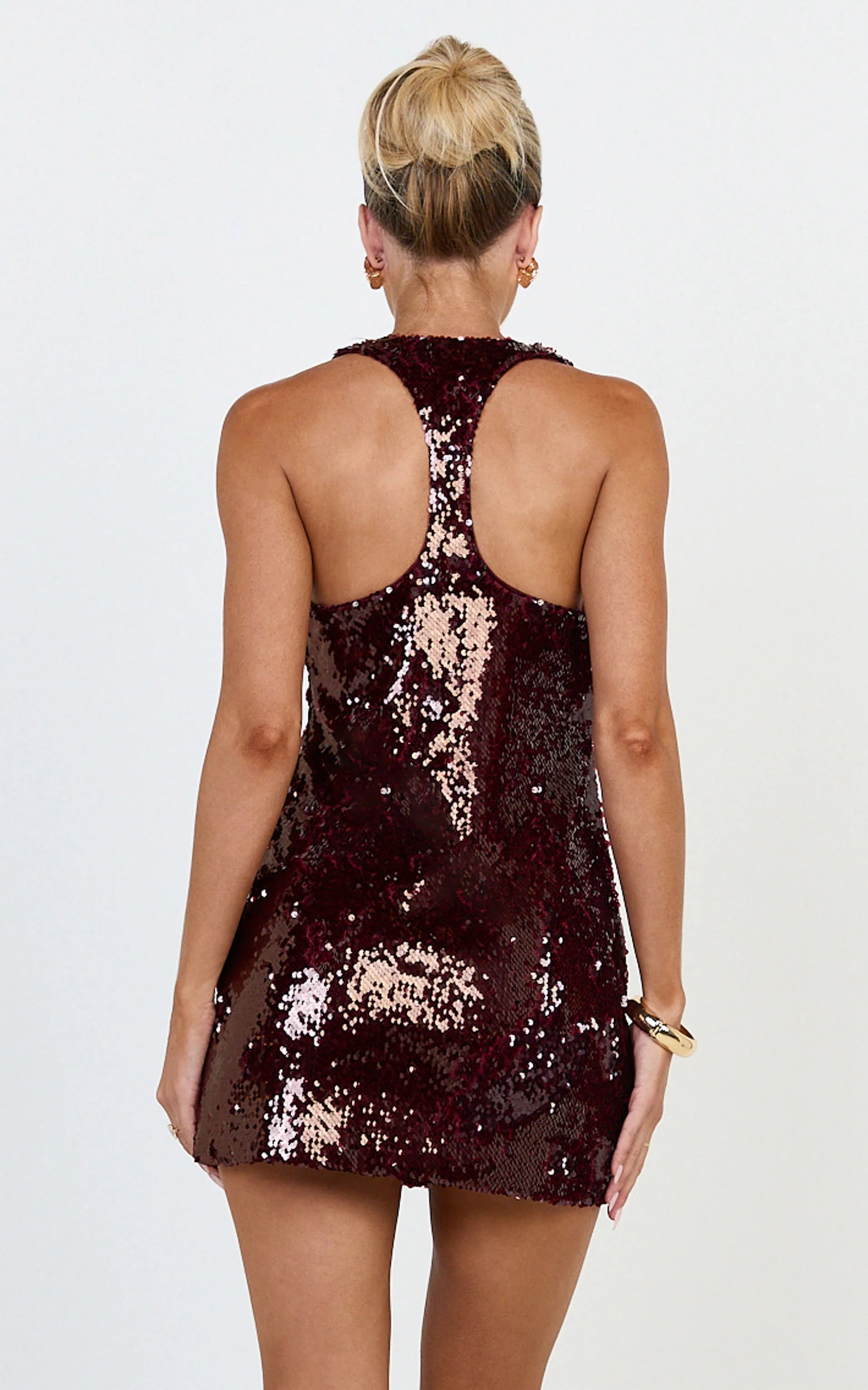 Racer Back A Line Sequin Dress in Ruby