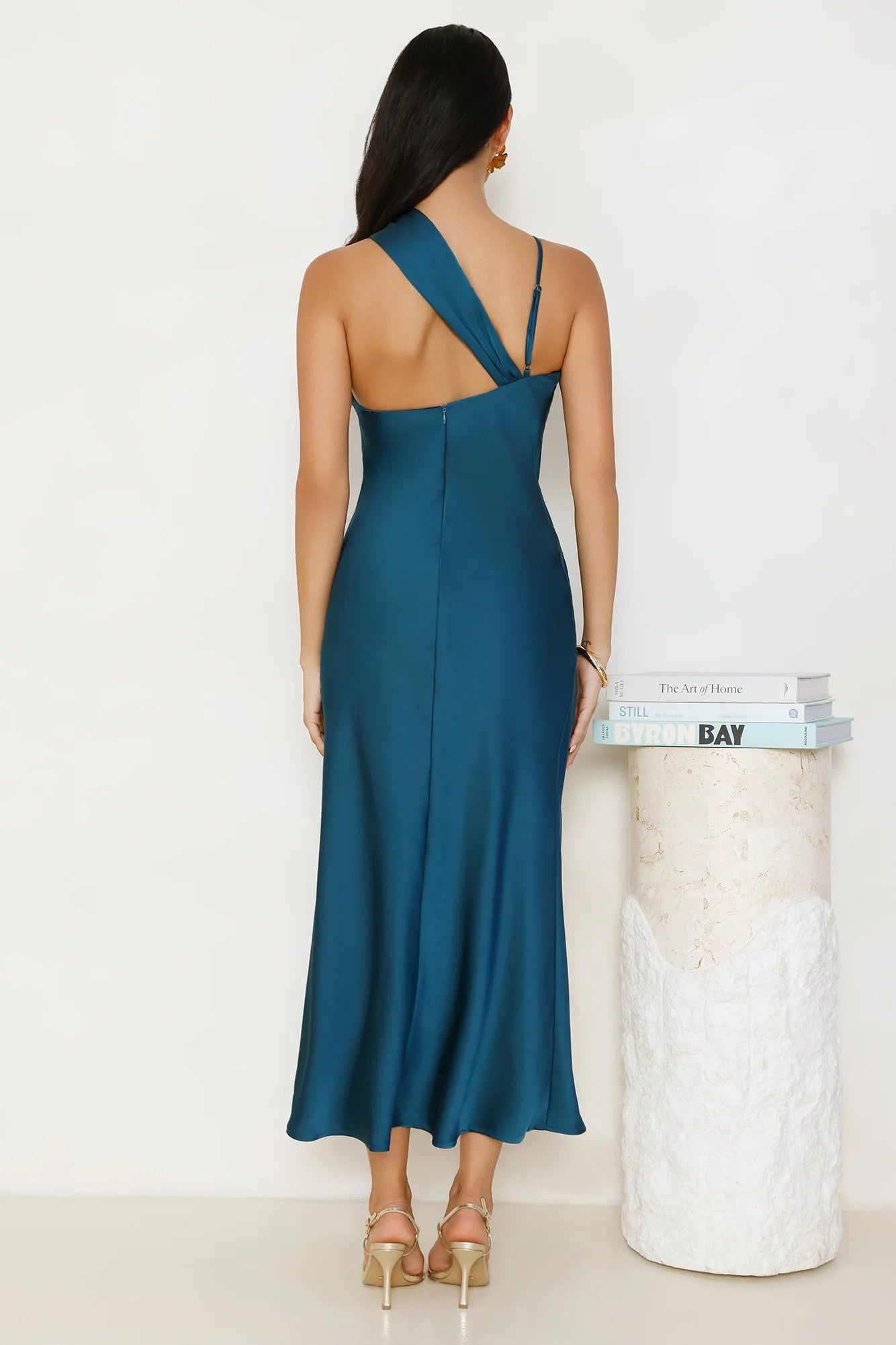 Whispering Palms Satin Midi Dress Teal