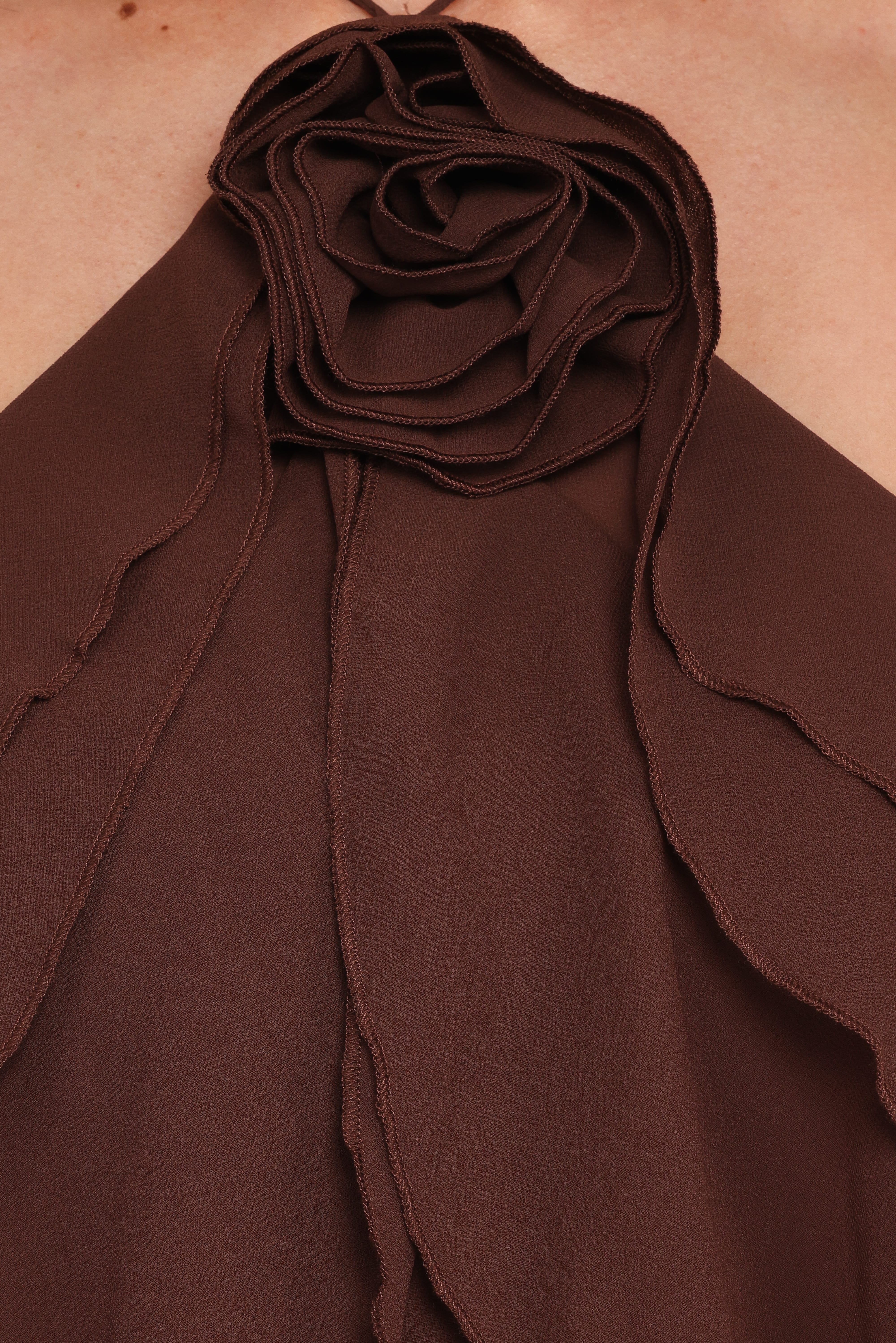 Zorina Halter Neck Chiffon Top - Brown